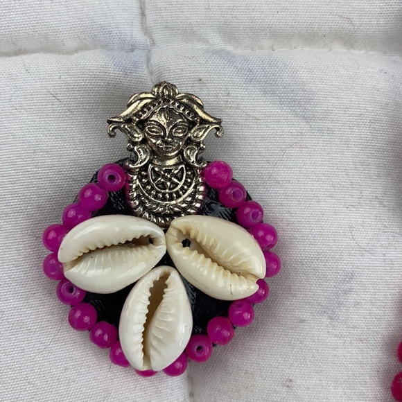 Goddess necklace & Earrings Durga Indian India Cowri Shells - Picture 3 of 7